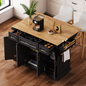 K&K 54inch Large Kitchen Island with Rubber Wood Drop Leaf, Embossed Texture Rolling Kitchen Cart on 4 Wheels with 4 Doors and 3 Drawers, Kitchen Island with Storage for Kitchen, Dining Room,Black
