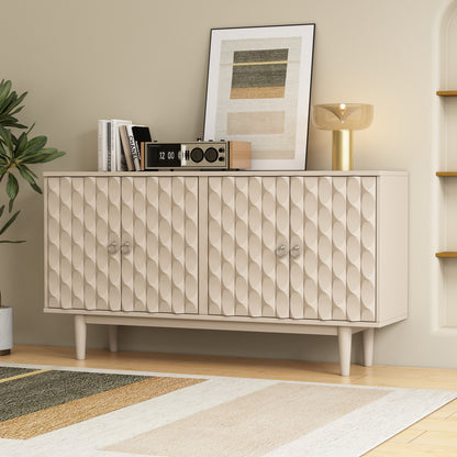 TREXM Modern 4-door Sideboard with Convex Pattern Doors and 2 Silver Handle for Living Room, Dining Room, Kitchen (Almond)