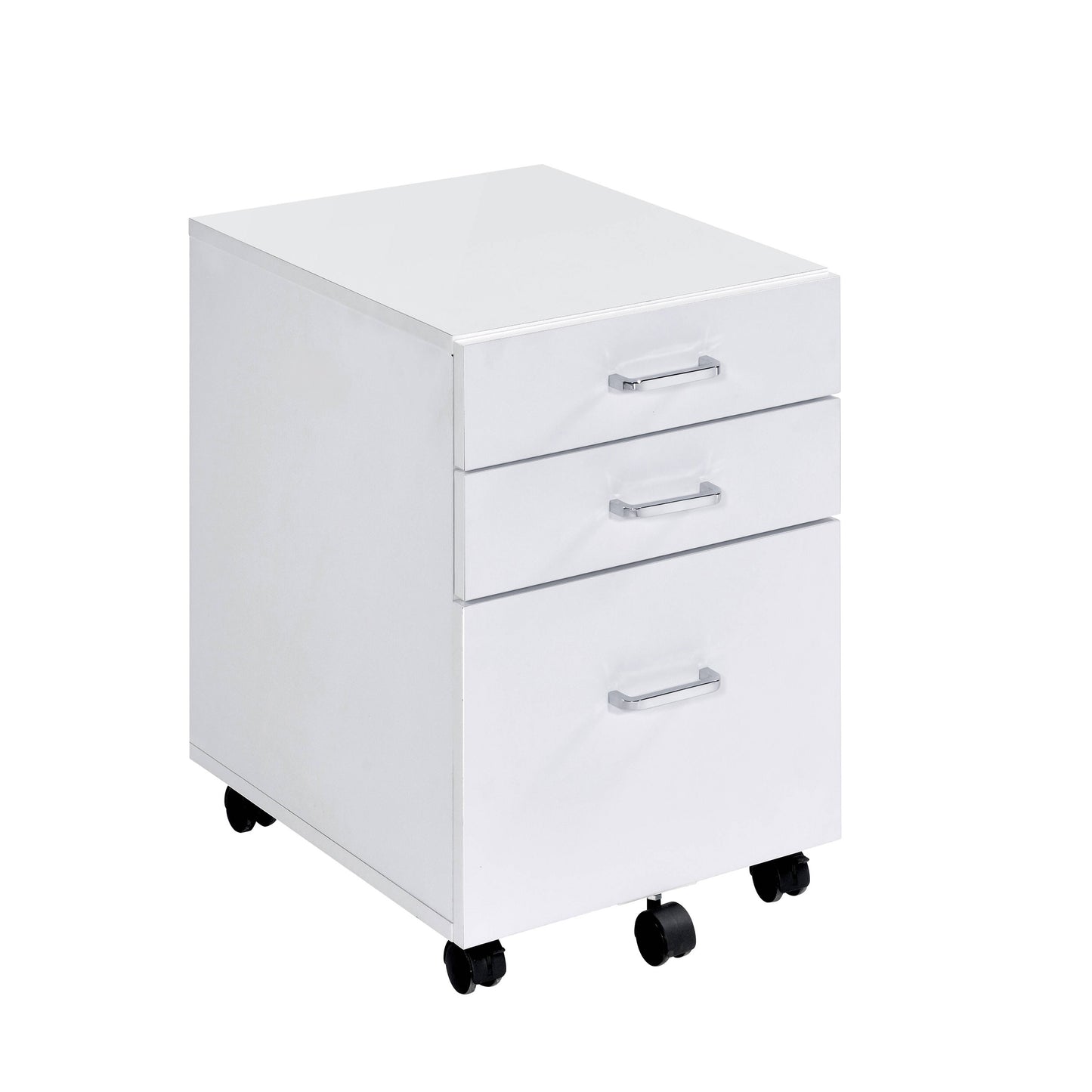 White and Chrome 3-Drawer Rectangular File Cabinet