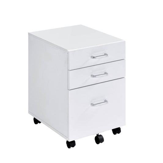 White and Chrome 3-Drawer Rectangular File Cabinet